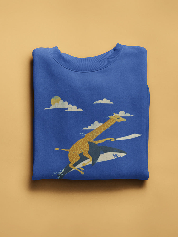 Giraffe Riding A Shark Sweatshirt -Jay Fleck Designs