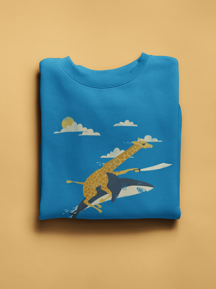 Giraffe Riding A Shark Sweatshirt -Jay Fleck Designs