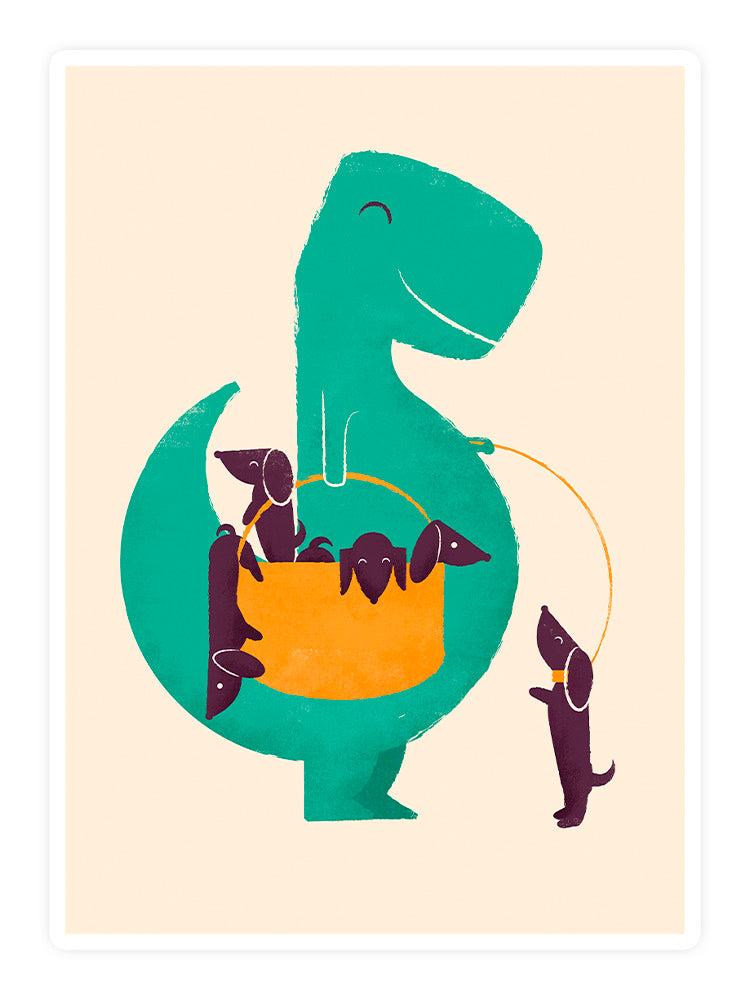 Dinosaur With Puppies Sticker -Jay Fleck Designs