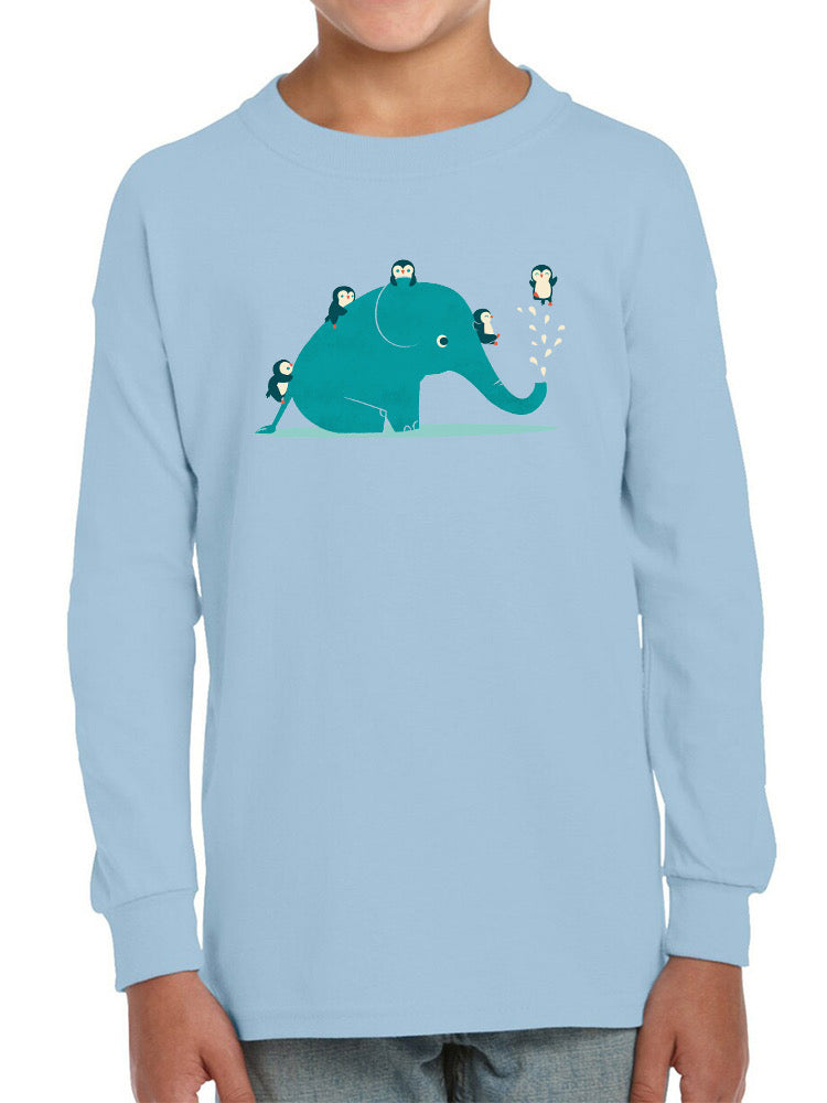 Elephant With Penguins T-shirt -Jay Fleck Designs