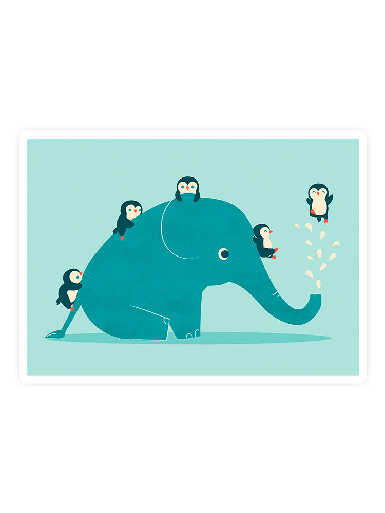 Elephant With Penguins Sticker -Jay Fleck Designs
