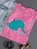 Elephant With Penguins T-shirt -Jay Fleck Designs