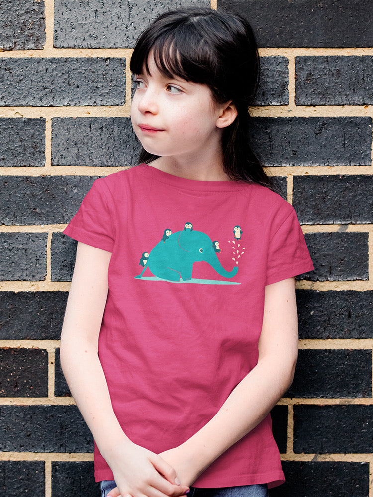 Elephant With Penguins T-shirt -Jay Fleck Designs
