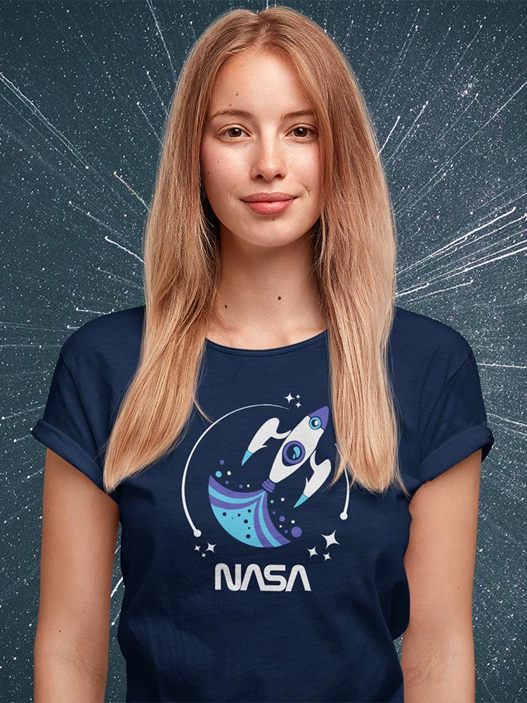 Nasa Baby Blue Rocket Art Shaped T-shirt -NASA Designs