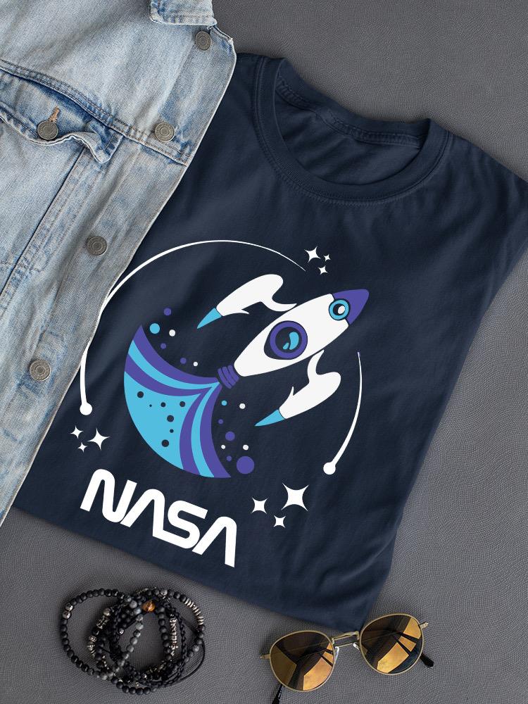 Nasa Baby Blue Rocket Art Shaped T-shirt -NASA Designs