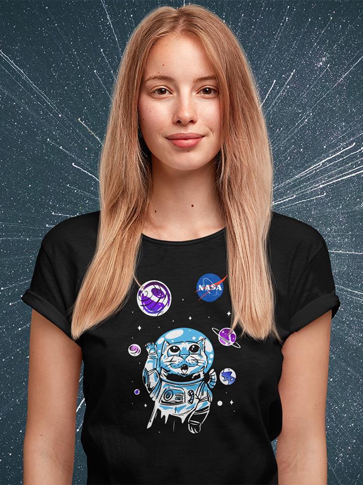 Nasa Astronaut Kitten W Planets Shaped T-shirt -NASA Designs