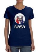 Nasa Astronaut Duo Over Moon T-shirt -NASA Designs