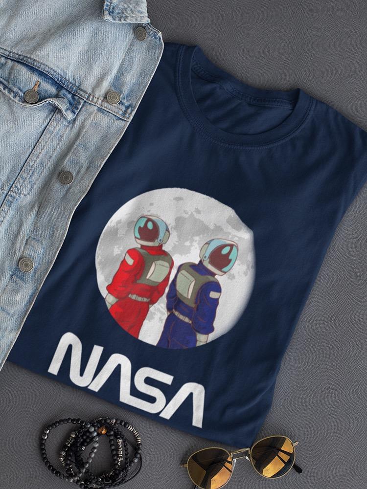 Nasa Astronaut Duo Over Moon T-shirt -NASA Designs