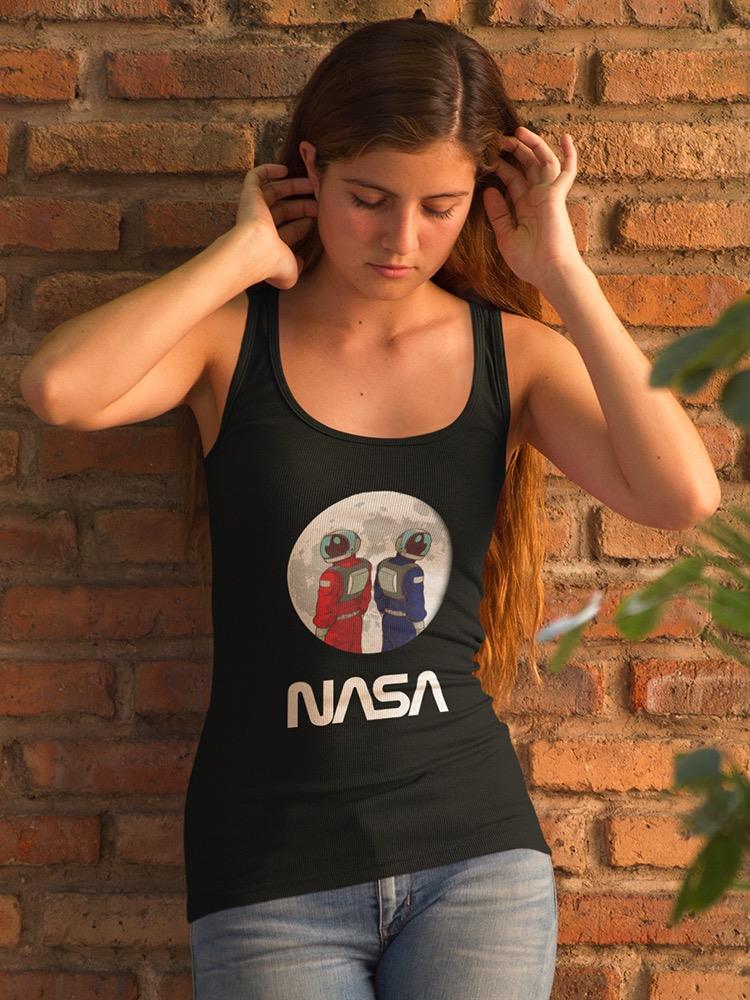 Nasa Astronaut Duo Over Moon T-shirt -NASA Designs