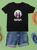 Nasa Astronaut Duo Over Moon T-shirt -NASA Designs
