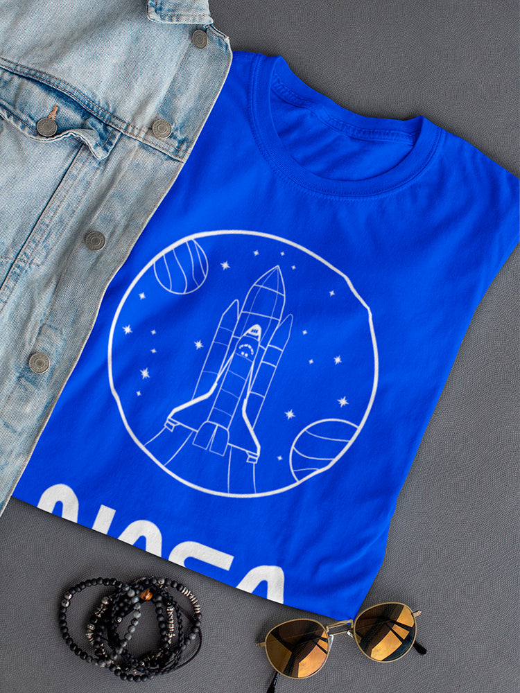 NASA One Line Spaceship With Stars And Planets Women's T-shirt
