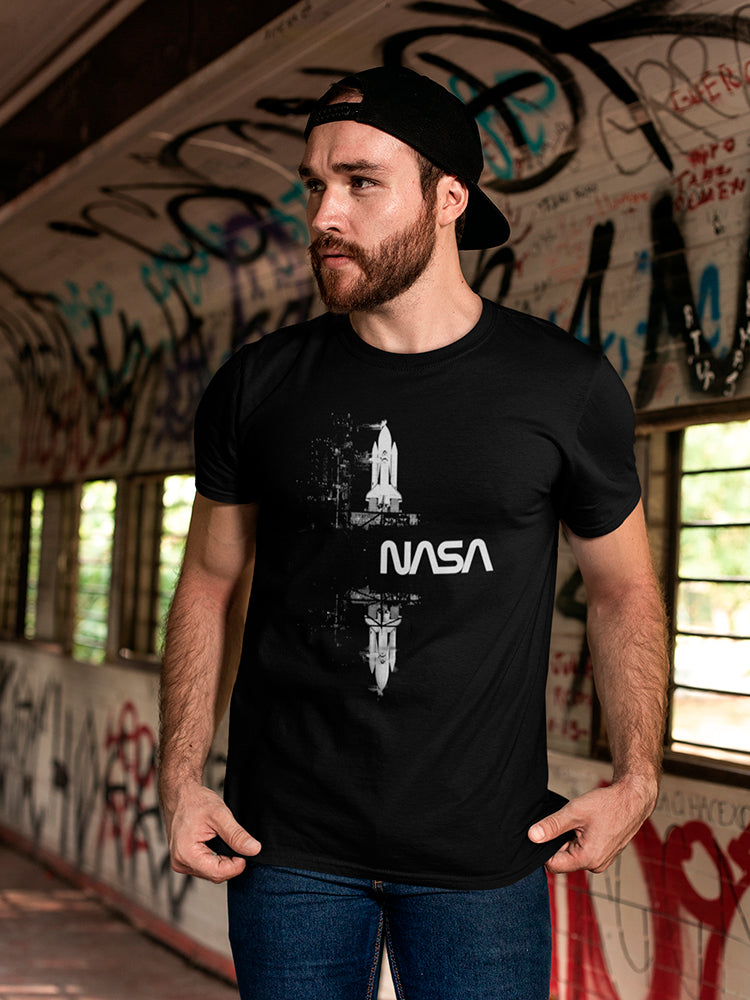 Space NASA White Mirror Rocket Men's T-shirt