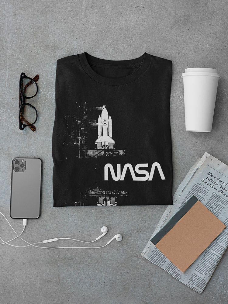 Space NASA White Mirror Rocket Men's T-shirt