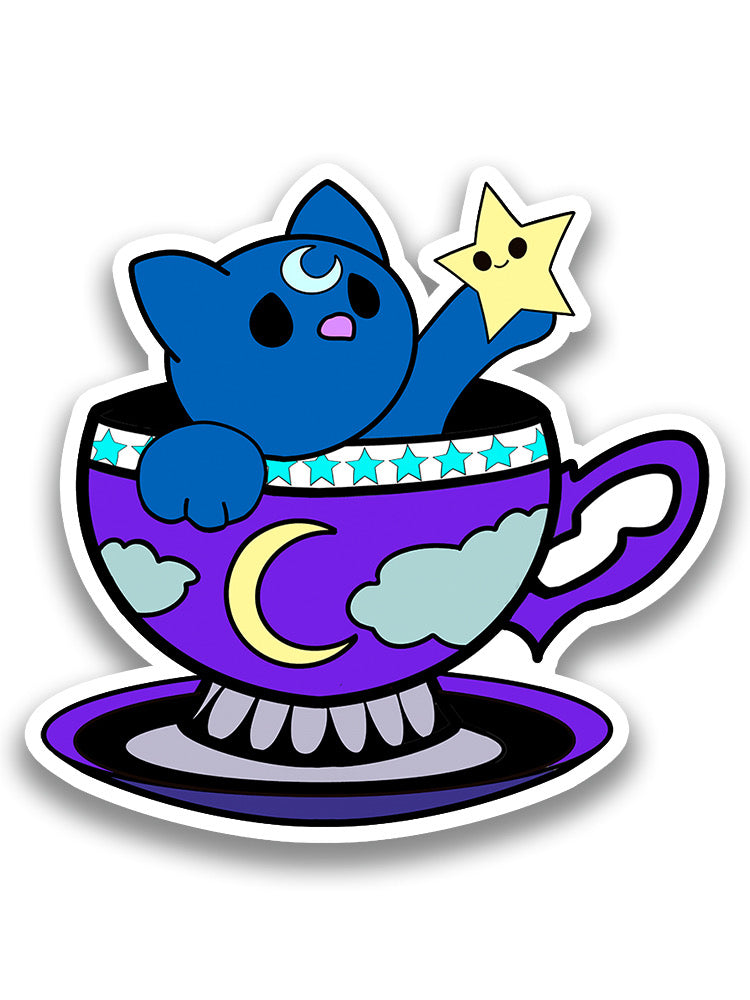 Moon Cat In A Cup Sticker -Rose Khan Designs