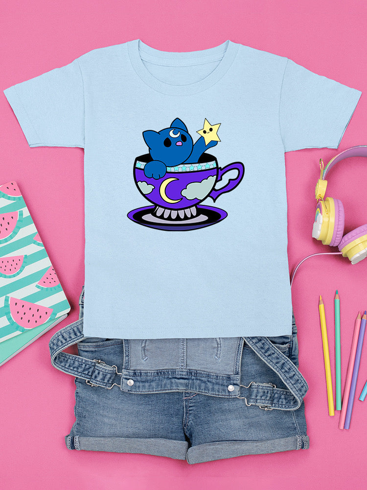 Moon Cat In A Cup T-shirt -Rose Khan Designs