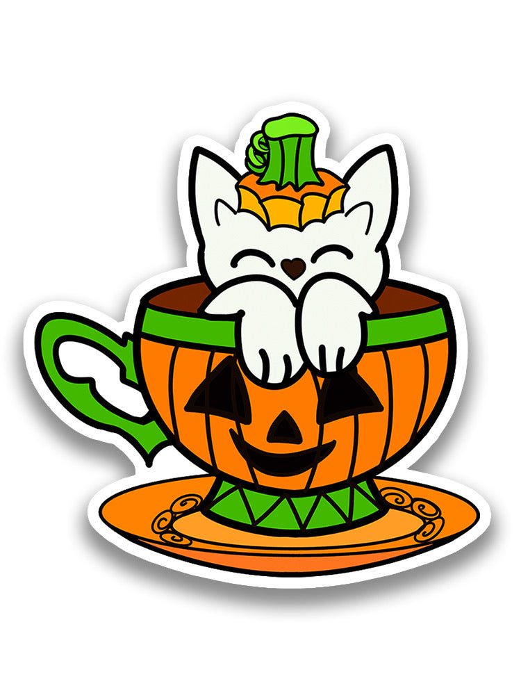 Pumpkin Cup With A Cat Sticker -Rose Khan Designs