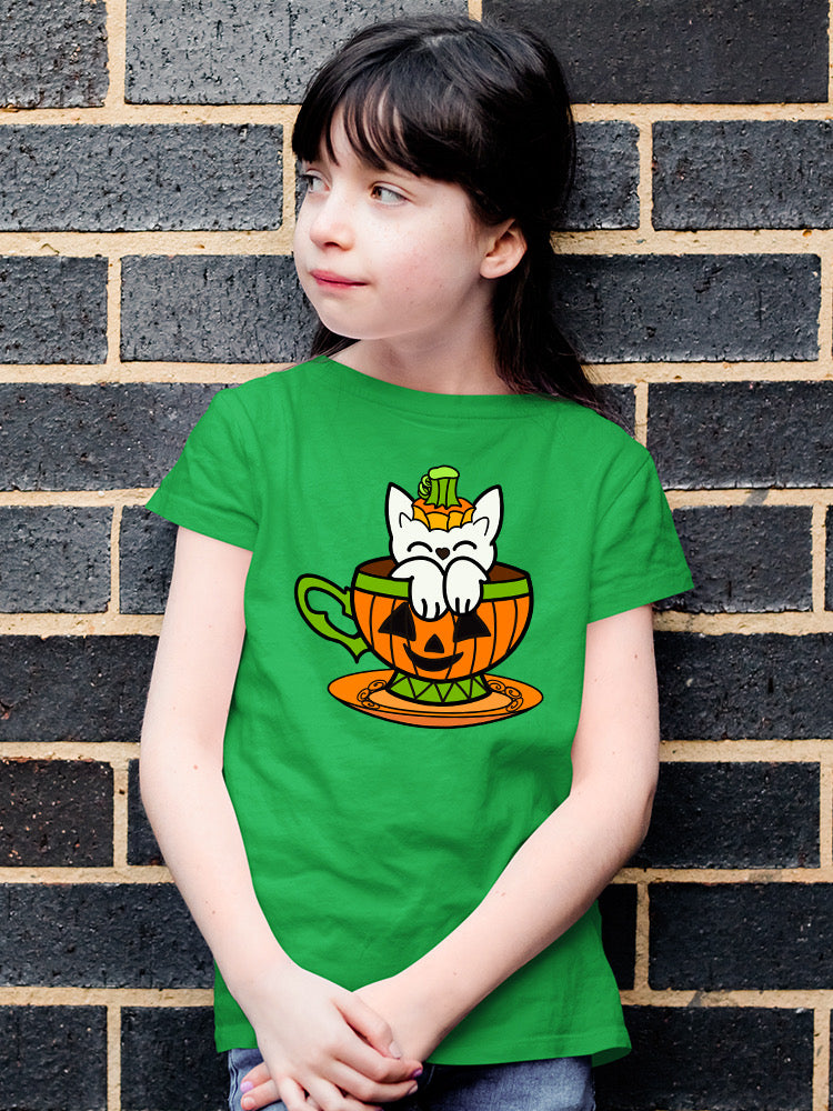 Pumpkin Cup With A Cat T-shirt -Rose Khan Designs