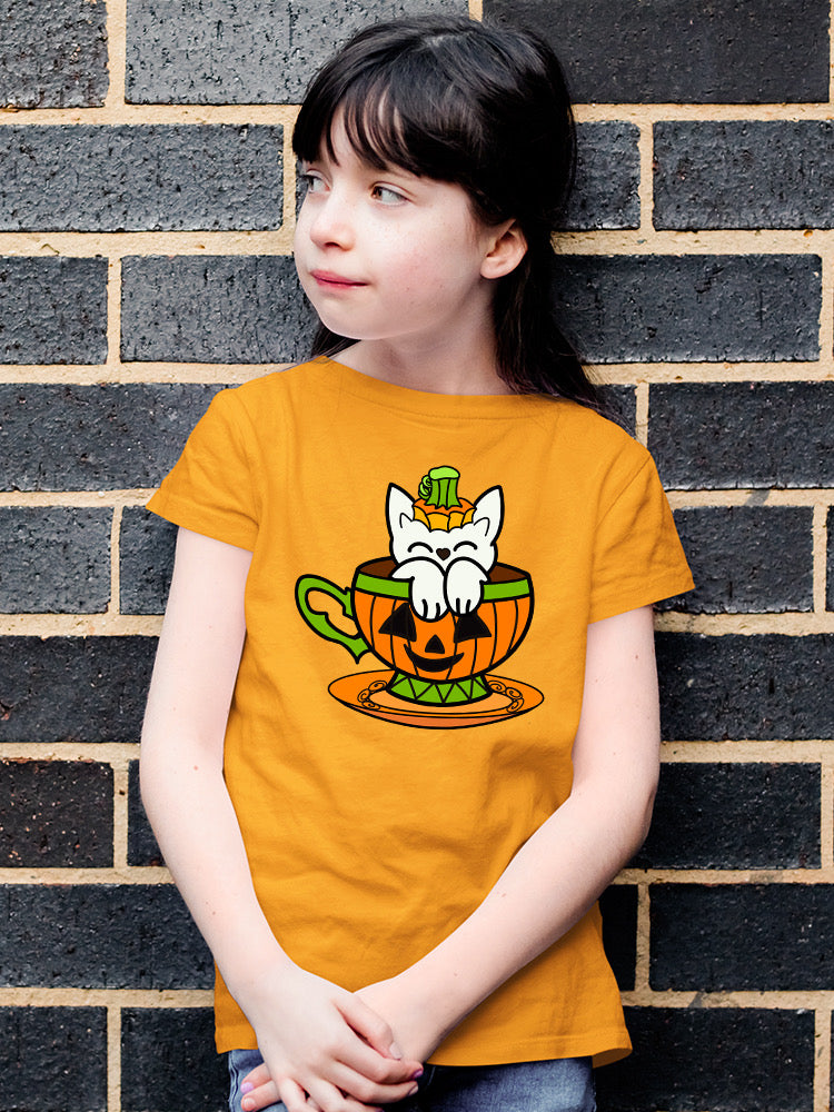 Pumpkin Cup With A Cat T-shirt -Rose Khan Designs
