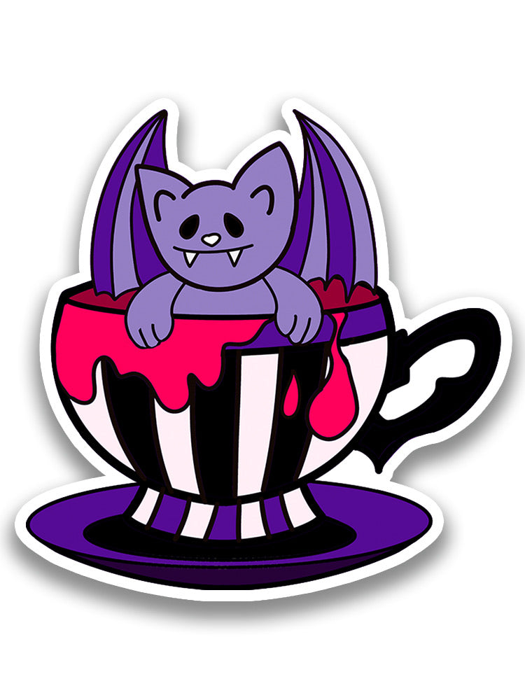 Vampire Cat In A Cup Sticker -Rose Khan Designs