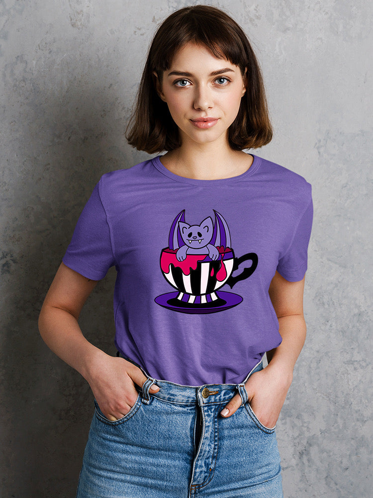 Vampire Cat In A Cup Shaped T-shirt -Rose Khan Designs