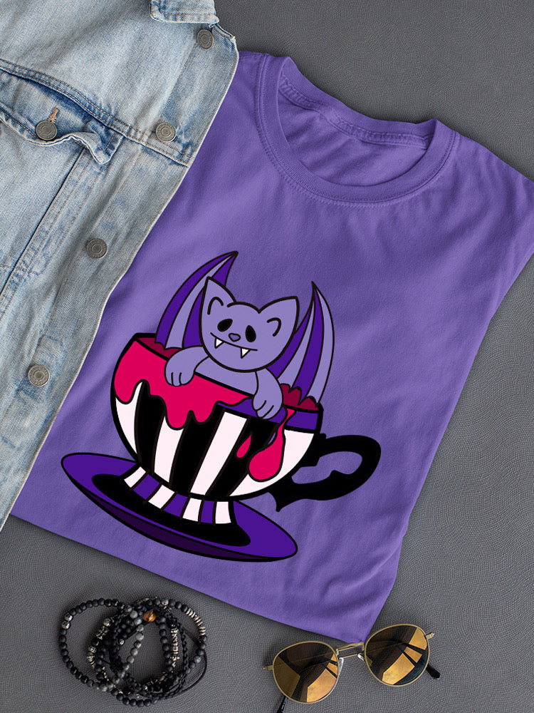 Vampire Cat In A Cup Shaped T-shirt -Rose Khan Designs