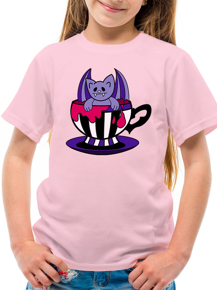 Vampire Cat In A Cup T-shirt -Rose Khan Designs