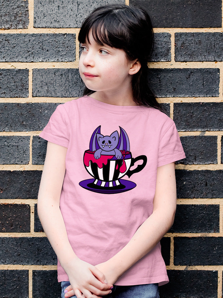 Vampire Cat In A Cup T-shirt -Rose Khan Designs