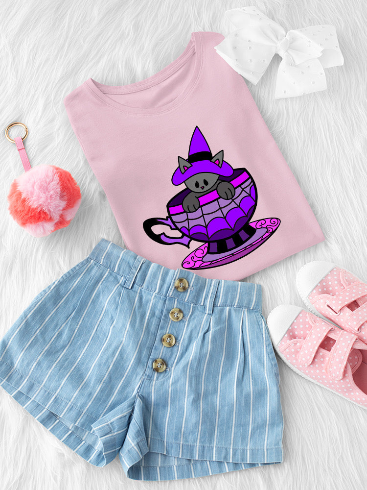 Witch Cat In A Cup T-shirt -Rose Khan Designs
