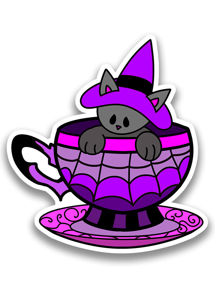 Witch Cat In A Cup Sticker -Rose Khan Designs