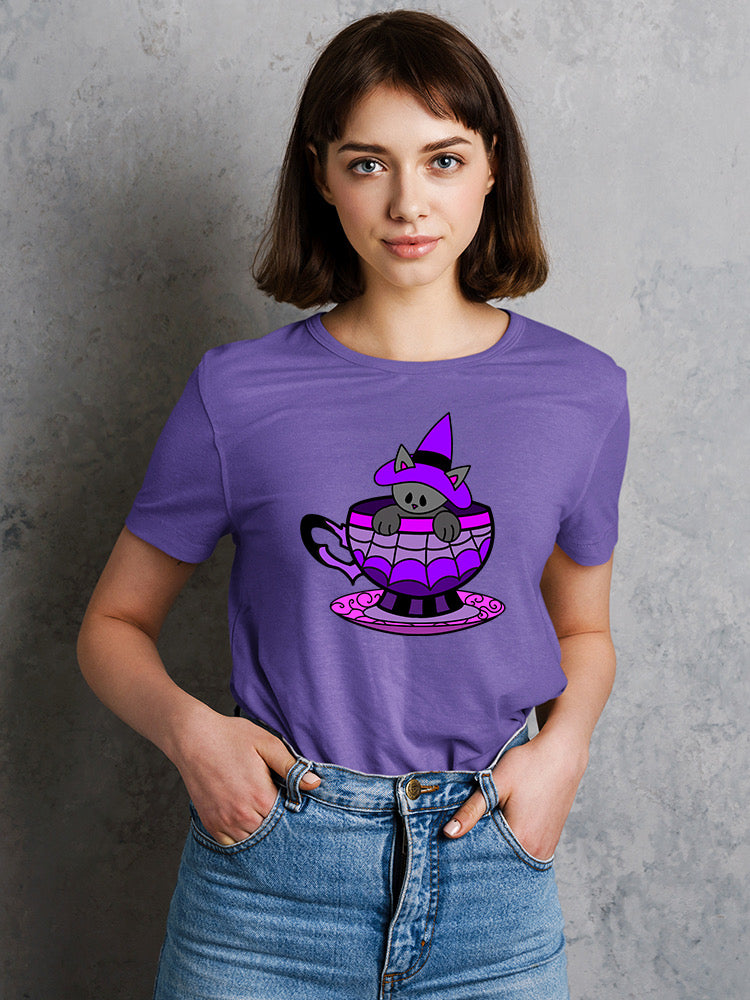 Witch Cat In A Cup Shaped T-shirt -Rose Khan Designs