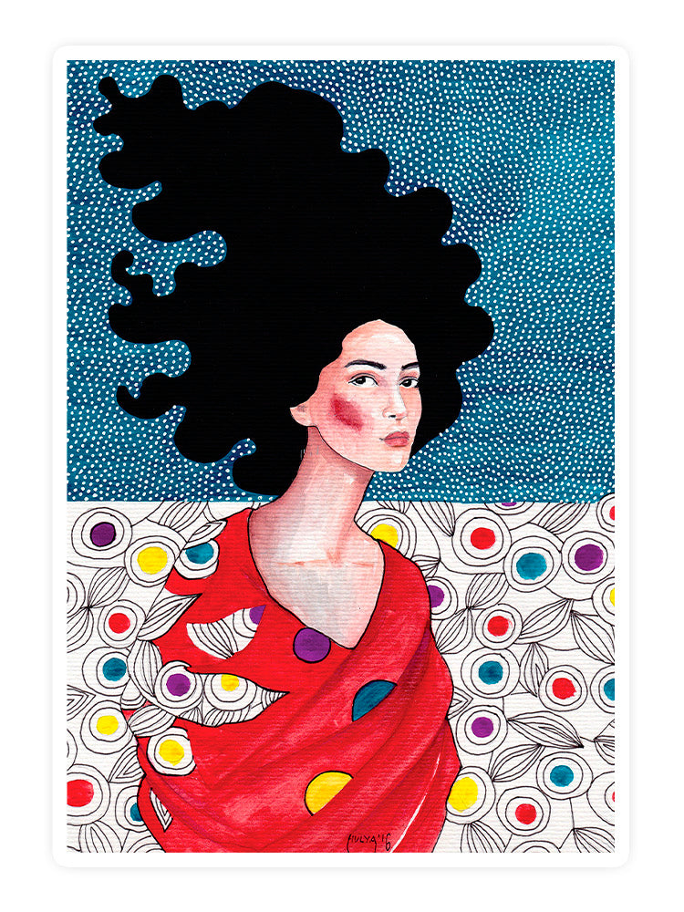 Woman In Red Dress Sticker -Hulya Ozdemir Designs