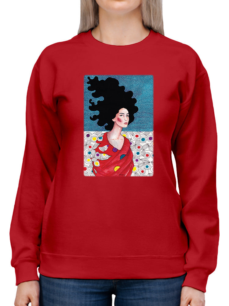 Woman In Red Dress Sweatshirt -Hulya Ozdemir Designs