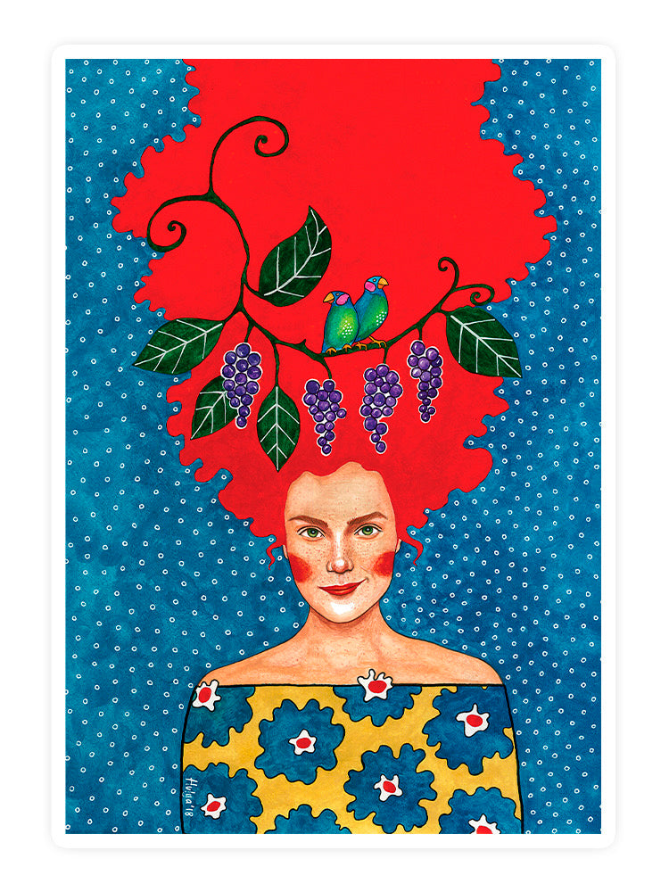 Fiery Haired Woman Sticker -Hulya Ozdemir Designs