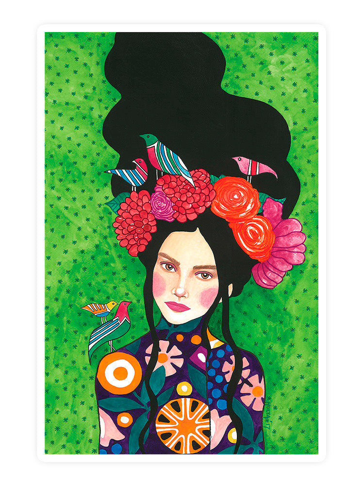 Woman With Flower Wreath. Sticker -Hulya Ozdemir Designs