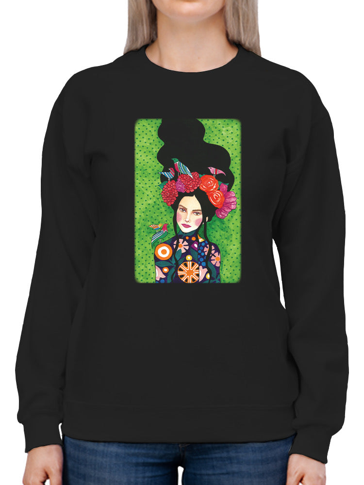 Woman With Flower Wreath. Sweatshirt -Hulya Ozdemir Designs