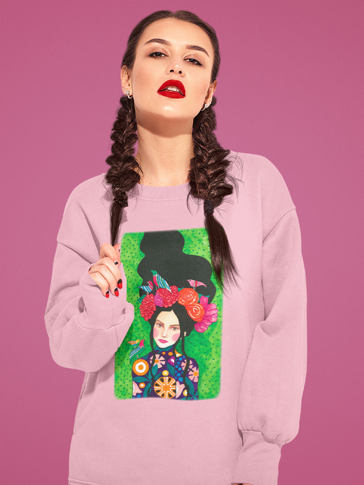 Woman With Flower Wreath. Sweatshirt -Hulya Ozdemir Designs