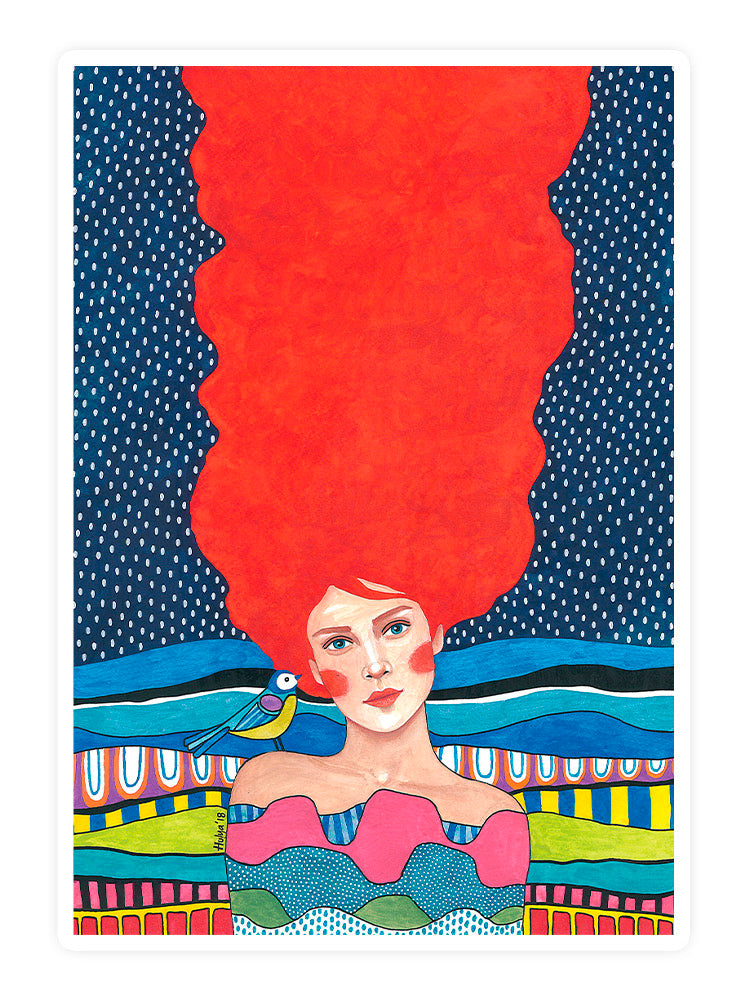 Fire Woman With A Bird Sticker -Hulya Ozdemir Designs