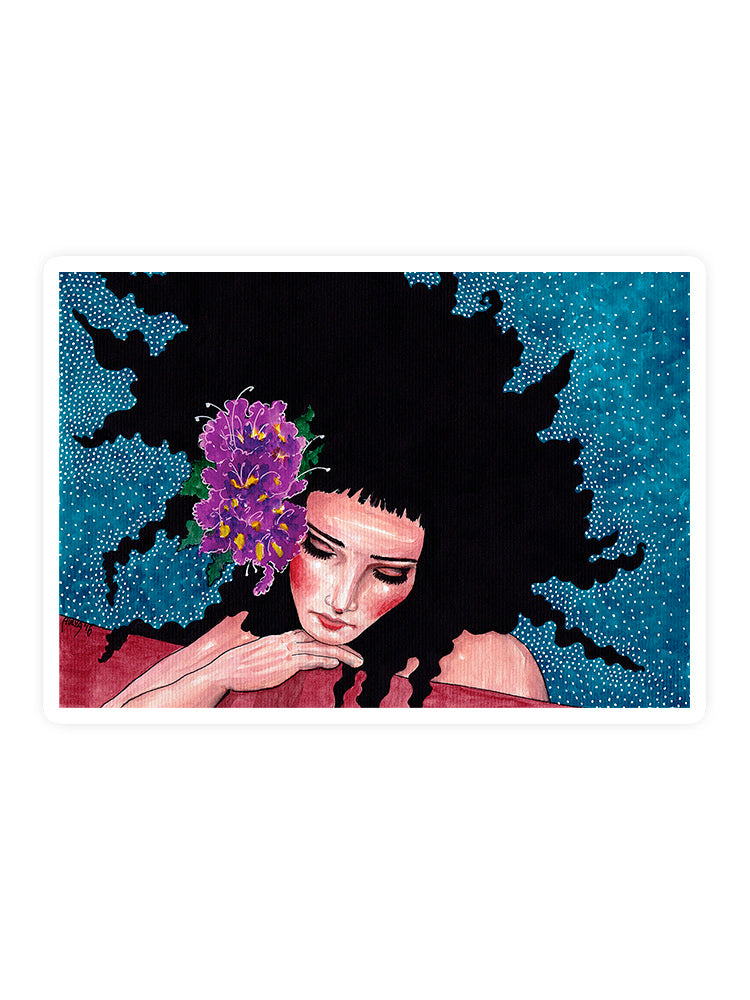Purple Flowers Woman Sticker -Hulya Ozdemir Designs