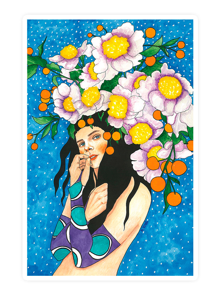 Flower Woman Portrait Sticker -Hulya Ozdemir Designs