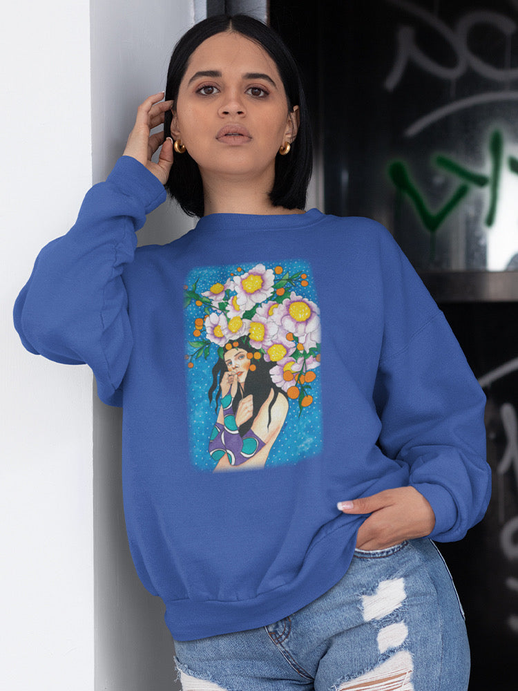 Flower Woman Portrait Sweatshirt -Hulya Ozdemir Designs