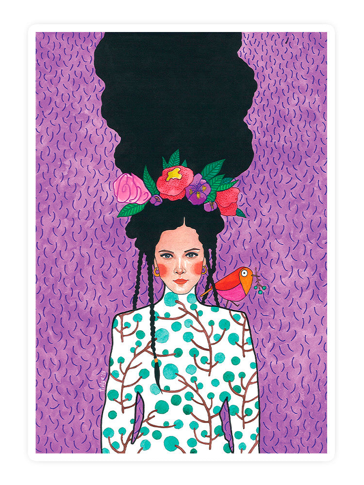 Beautiful Flower Woman Sticker -Hulya Ozdemir Designs