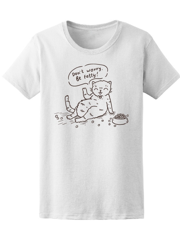Cute Sketch Fat Cat With Food Tee Women's -Image by Shutterstock