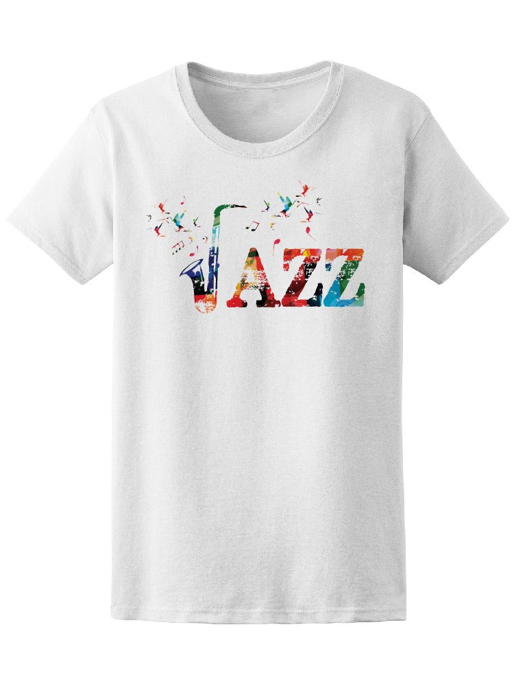 Colorful Word Jazz Saxophone Tee Women's -Image by Shutterstock