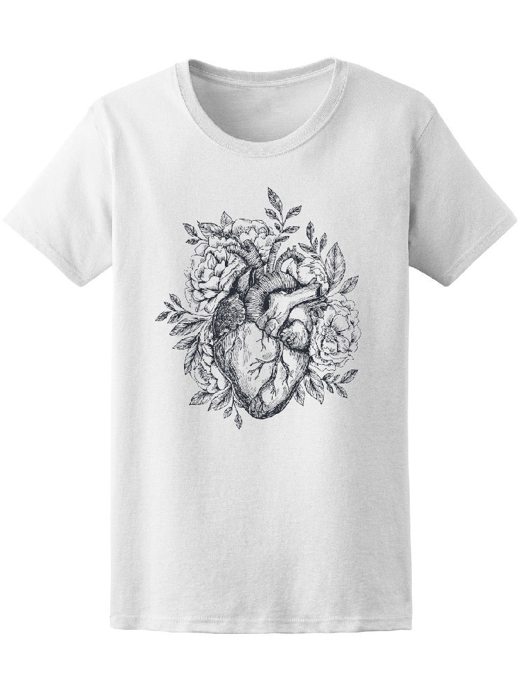 Anatomical Realistic Heart With Flowers Tee Women's -Image by Shutterstock