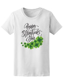 Happy Saint Patricks Day Greeting Lettering On Clovers Leaf  Eps10 Tee Wom