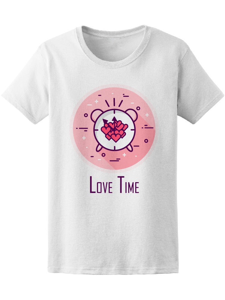 Love Time Clock And Cute Hearts Tee Women's -Image by Shutterstock
