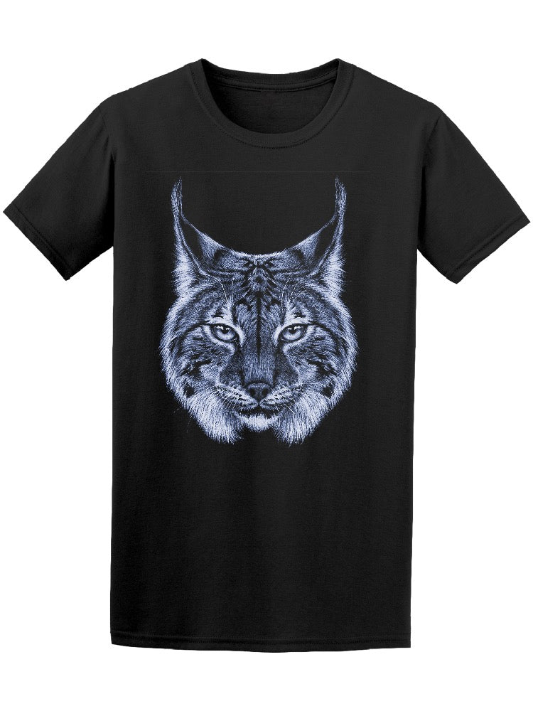 Lynx Head Wild Cat Predator  Realistic  Animal Portrait On Black  Tee Men