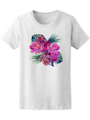 Watercolor Tropical Flowers, Palm Leaves, Exotic Jungle Leaves, Pink Lotus