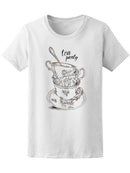 Tea Party Invitation Card With A Cups, Saucer, Spoon Black And White Illus