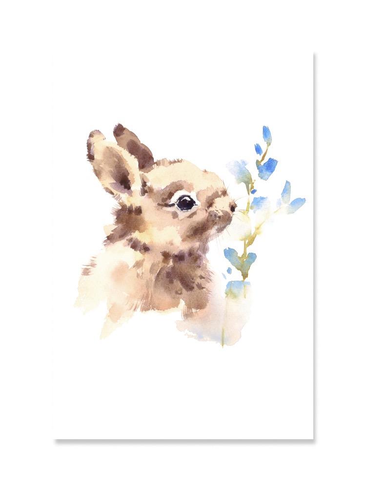 Watercolor Bunny Smelling Flower Poster -Image by Shutterstock